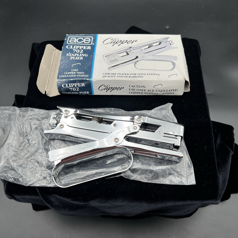 Vintage Ace Clipper 702 Plier Stapler - New In Box (NOS) - Model 07020 Chrome